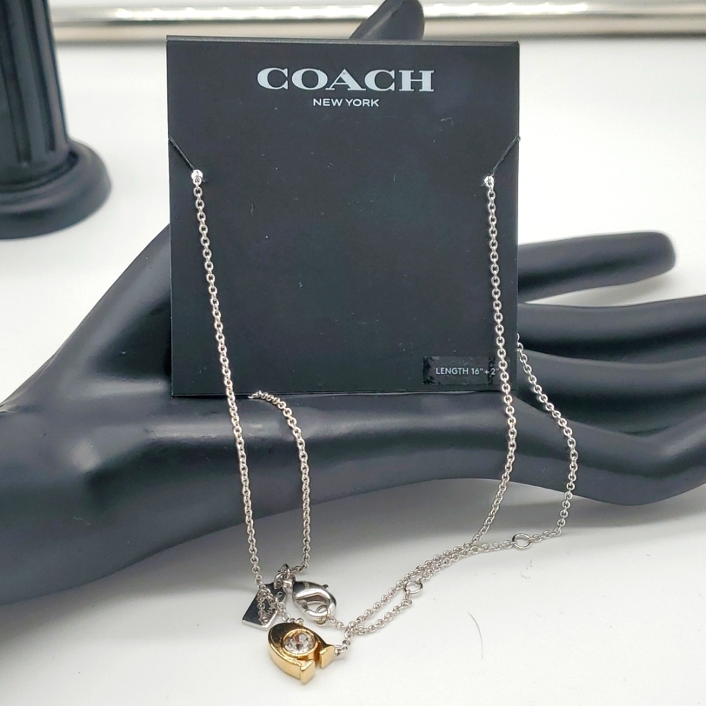 COACH Silver Gold Cubic Zirconia Necklace.